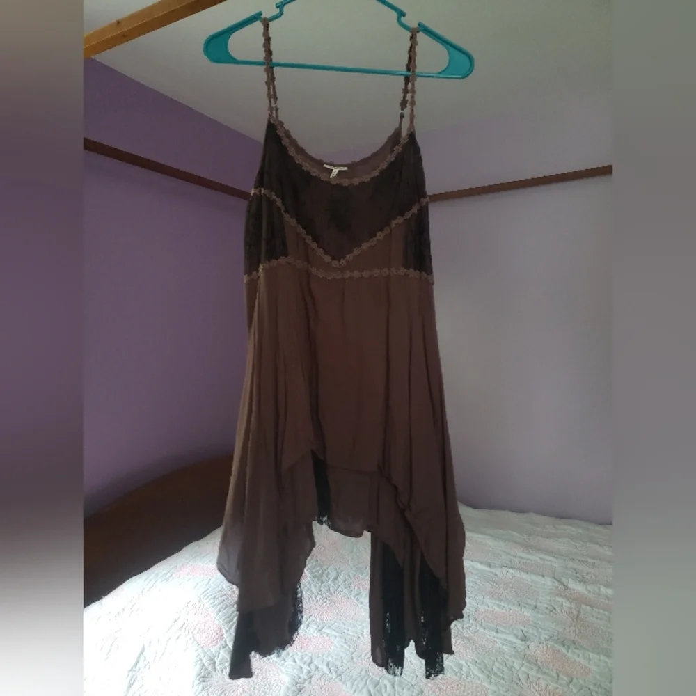 Free People Pieced Lace Slip Dress in Brown Rose - Picture 3 of 5
